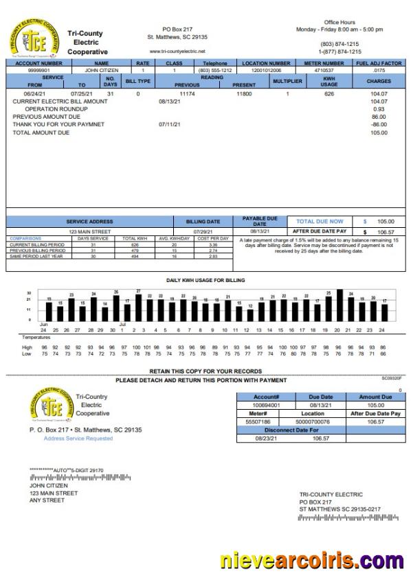 USA Tri-County Electric Cooperative utility bill